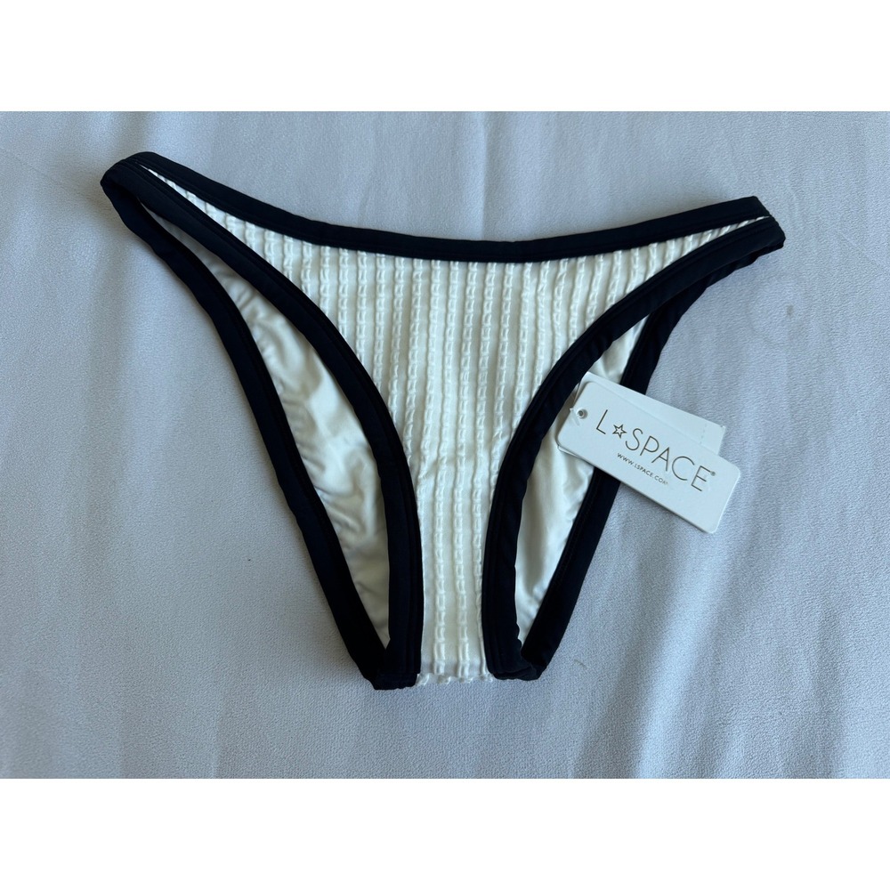 L*Space Foley Bitsy Bikini Bottom Cream Black Ribbed LG FOB22 Large NWT